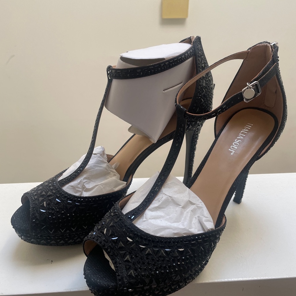TALULAH Black Studded T-Strap Heels